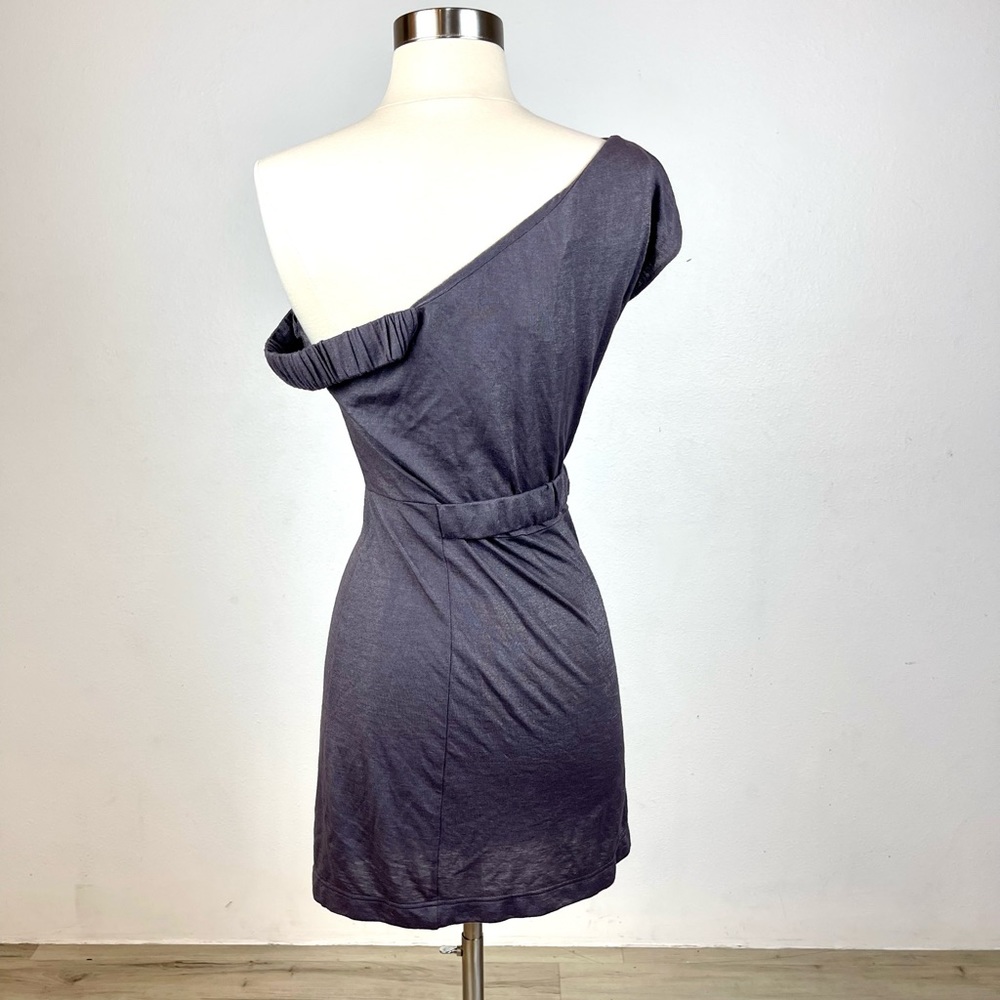 NANETTE LEPORE Knit Metallic Mini Dress Gray/Purple Size XS. Sexy one shoulder.